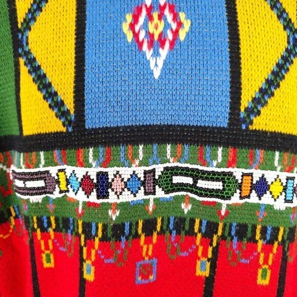 Vintage Afrika Sweater Womens Size Small Red 80s BeaDazzle Abstract Beaded - Picture 2 of 6